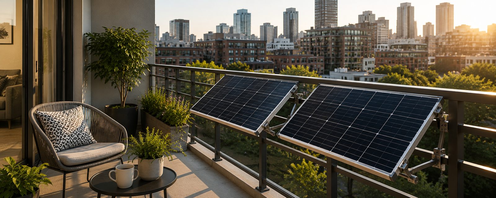 Solar panels on apartment balcony railing